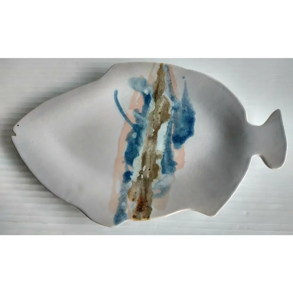 Studio Art Pottery Fish Shape Serving Platter Tray Artist Mike Wilder 18